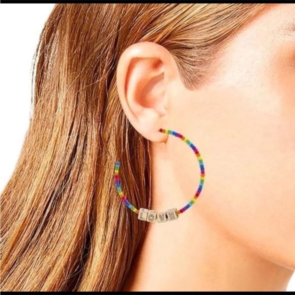 🌈NWT BJ HUGE LOVE BEADED HOOPS AUTH!